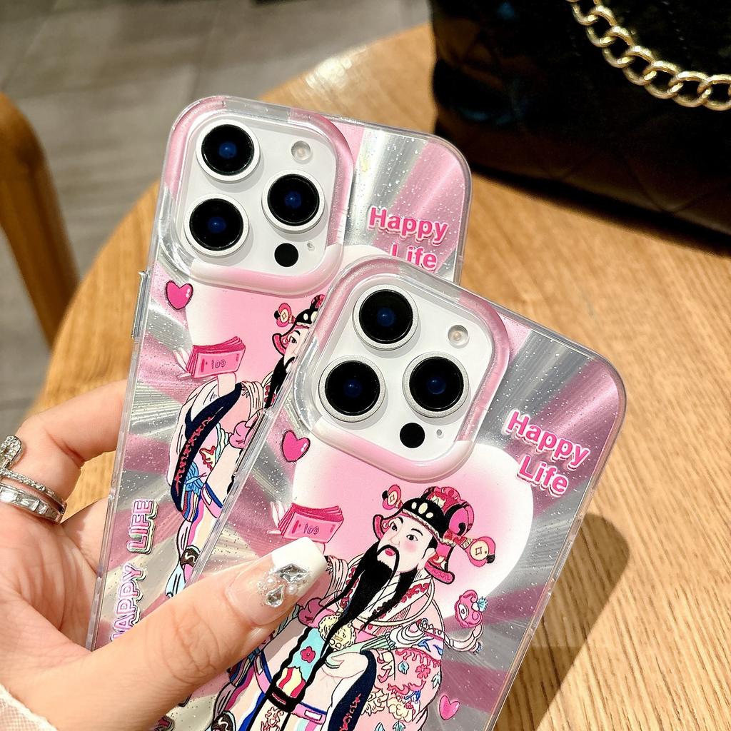 The Auspicious Powder God of Wealth Phone Case Is Suitable for IPhone16, 14promax Protective Case and 14plus for Women