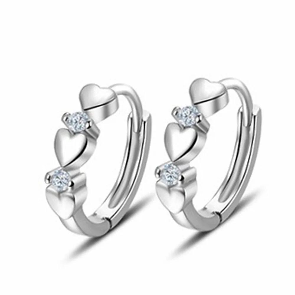 New Temperament Trendy Silver Color Zircon Heart Hoop Earrings for Women Classic Charm Korea Earring Jewelry Accessories Gift
