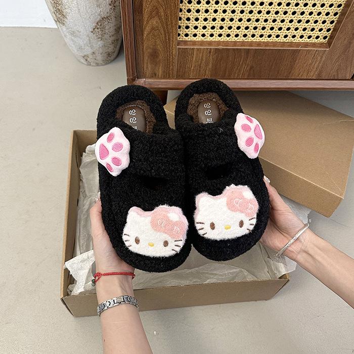 

Fashion cute cartoon Velcro bag head fluffy slippers women s 2025 autumn and winter new home thick bottom indoor cotton mop 35