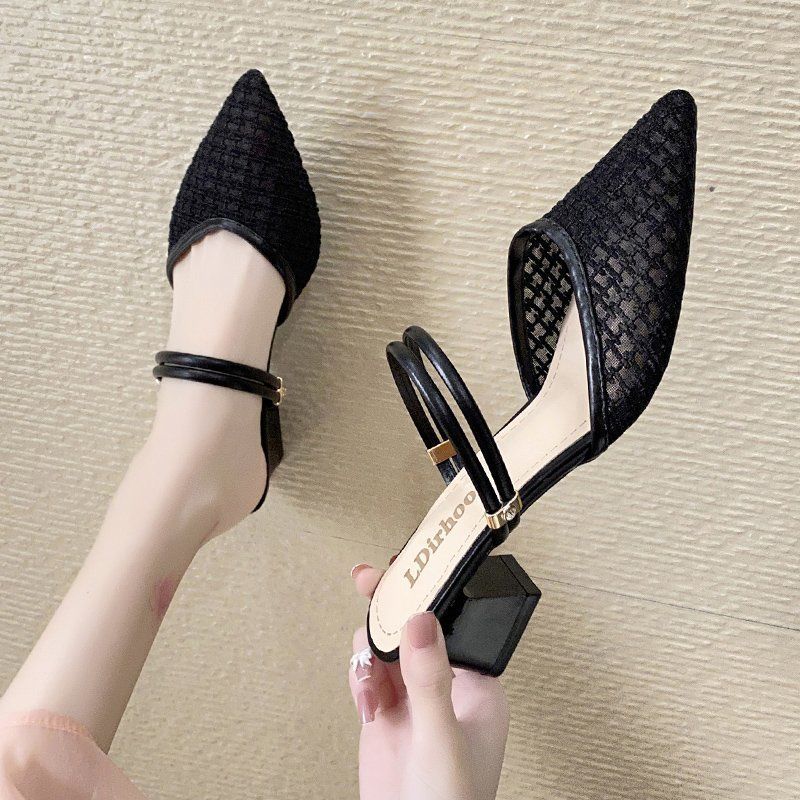 Yellow Mules Sandals for Women Block Heel Pointed Toe Woman Shoes on Sale High Quality Summer Anti Slip Hot Casual Designer Pvc