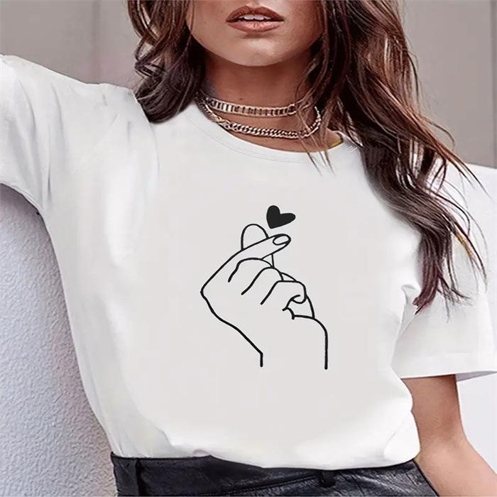 Summer Round Neck Printed Top Fashionable Casual Cute Short Sleeved Women's Pure Cotton T-shirts