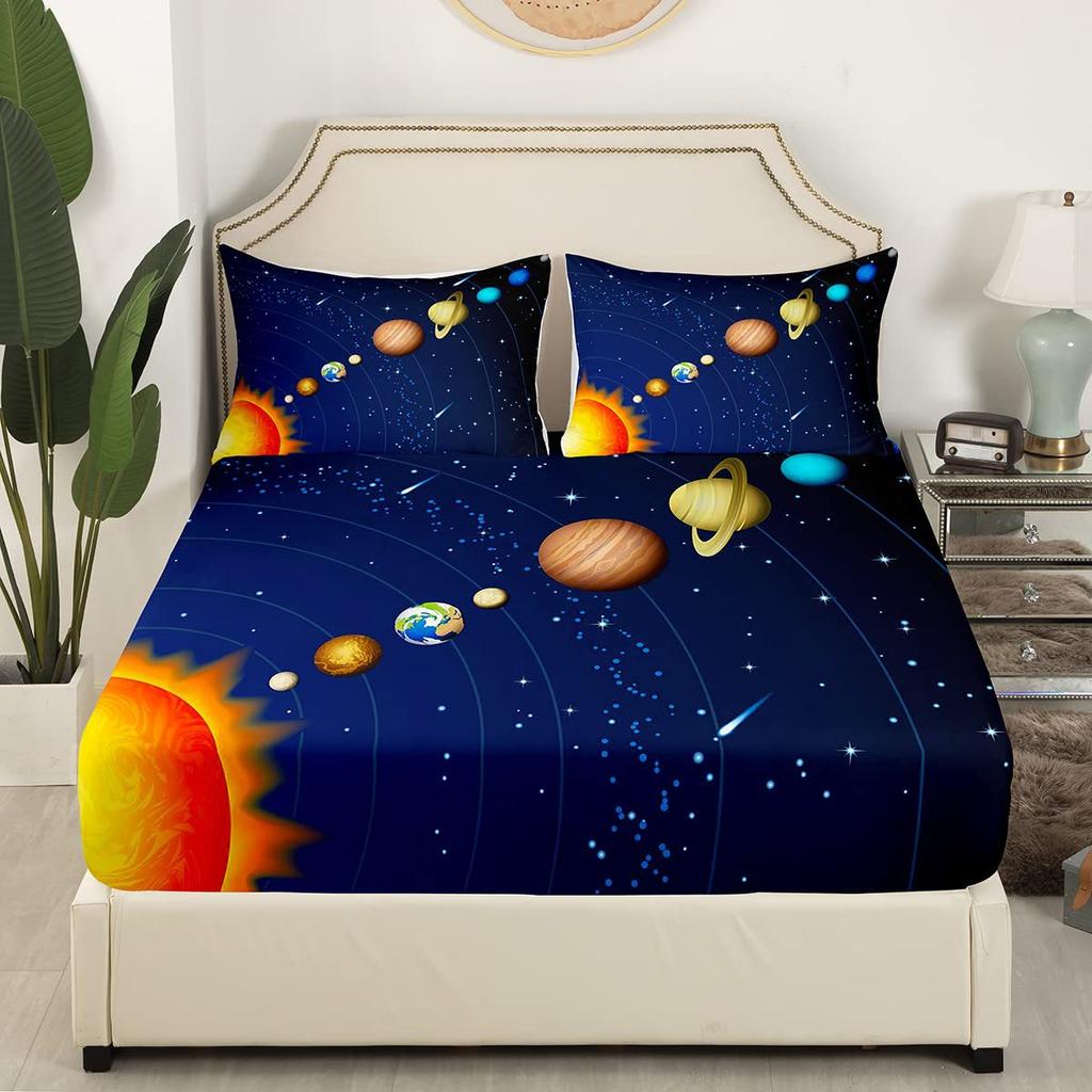 Space Planet Pattern Mattress Four-piece Bedding Set Bedroom Dormitory Bedding Decoration