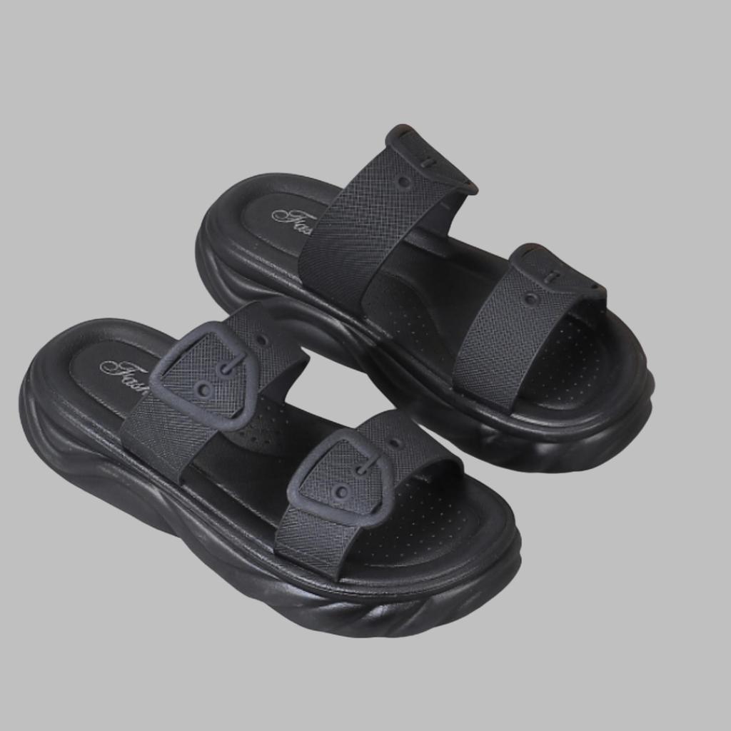 Damen Sommer Pantoletten mit Dämpfung, dicker Sohle, rutschfest, für draußen, elegant, mit einem Riemen, lässige Sandalen