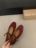 THEDOUDOU Round Head Retro Temperament Word with Mary Jane Shoes Women's 2025 Flat-bottomed Suede Single Shoes Doudou Shoes