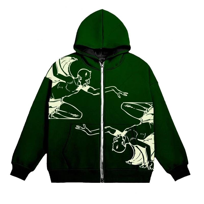 2025 cross-border European Y2K sweater streetwear retro skull hoodie zip hoodie gothic top