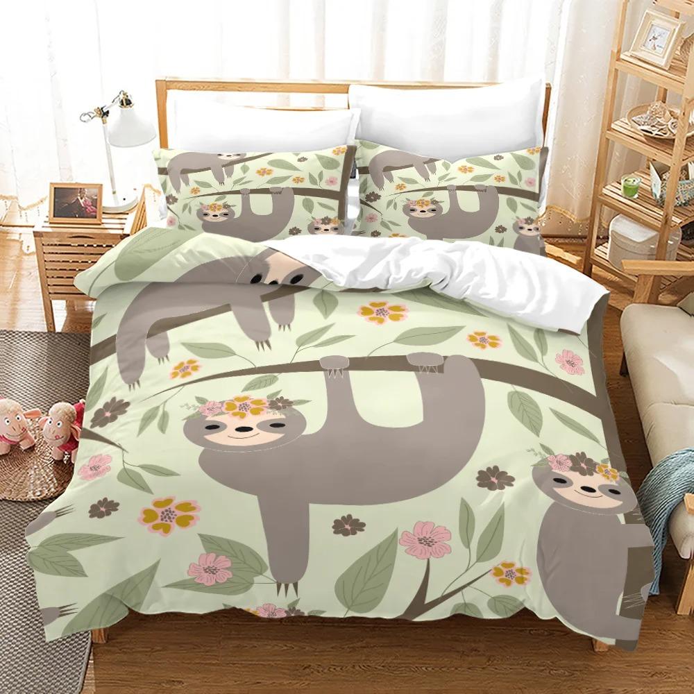 Sloth Duvet Cover Set Arboreal Mammal Sleeping On Branch In Forest Lazy Mood Relaxing Theme Decorative Polyester Bedding Set