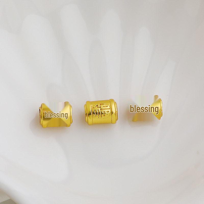Gold-Plated Fu Character Barrel Bead – Lucky Charm DIY Jewelry Spacer