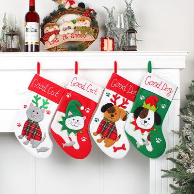 Niedliche Katzen- und Hunde-Weihnachtssocken, Cartoon-Weihnachtssocken-Anhänger, Weihnachtsbaum-Geschenktüte, Dekorative Socken