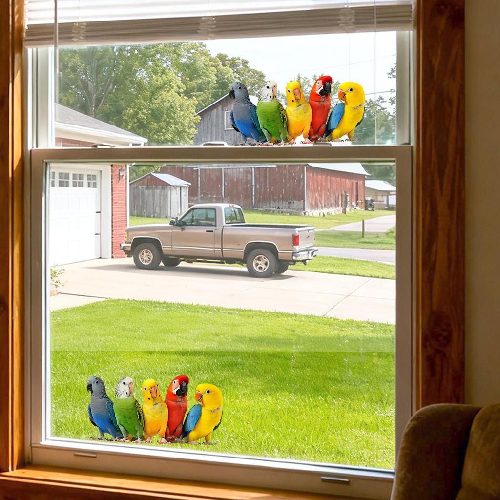 Cartoon Colorful Parrot Static Window Stickers, No Glue Removable Glass Decals for Home Decor