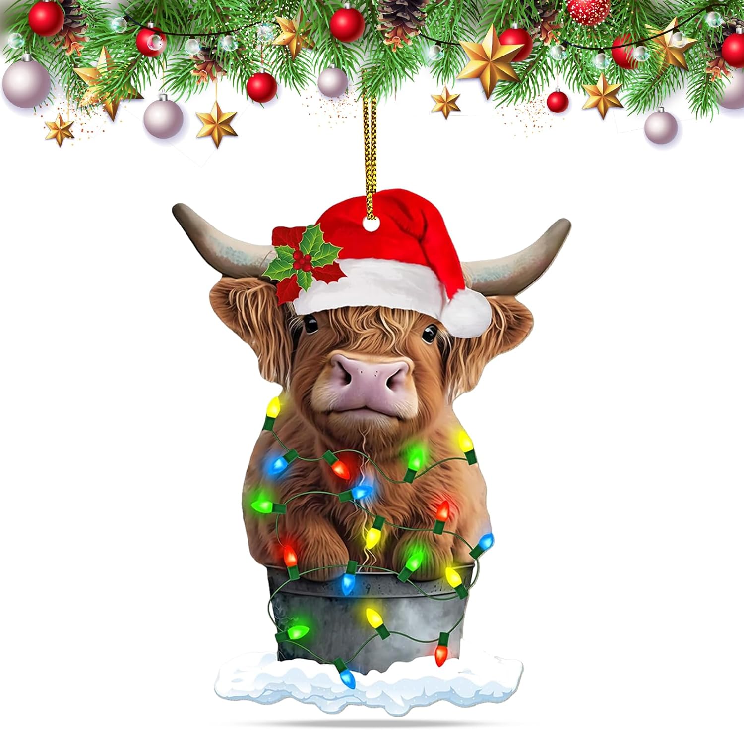 

Рождественское украшение, яркие плоские елочные украшения с двусторонней печатью животных, акриловые памятные украшения с животными, елочные украшения Cattle