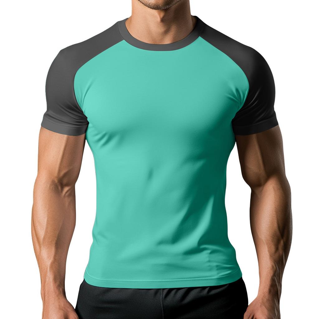 Men's Colorblock Pattern Raglan Short Sleeve Sports T-Shirt