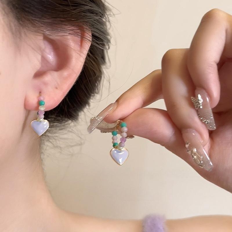 Sweet Heart Colorful Beaded Hoop Earrings for Women Girls Dopamine Style Summer Candy Color Vitality Accessories Fashion Jewelry