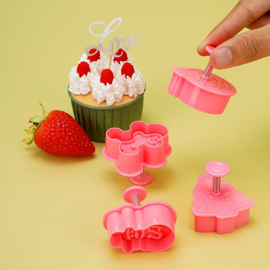 4-Piece Set of Christmas Cookie Molds, Cute Gingerbread Man Christmas Tree Fondant Cookie Cutter, Chocolate Stamping Mold Printing Mold Cake DIY D