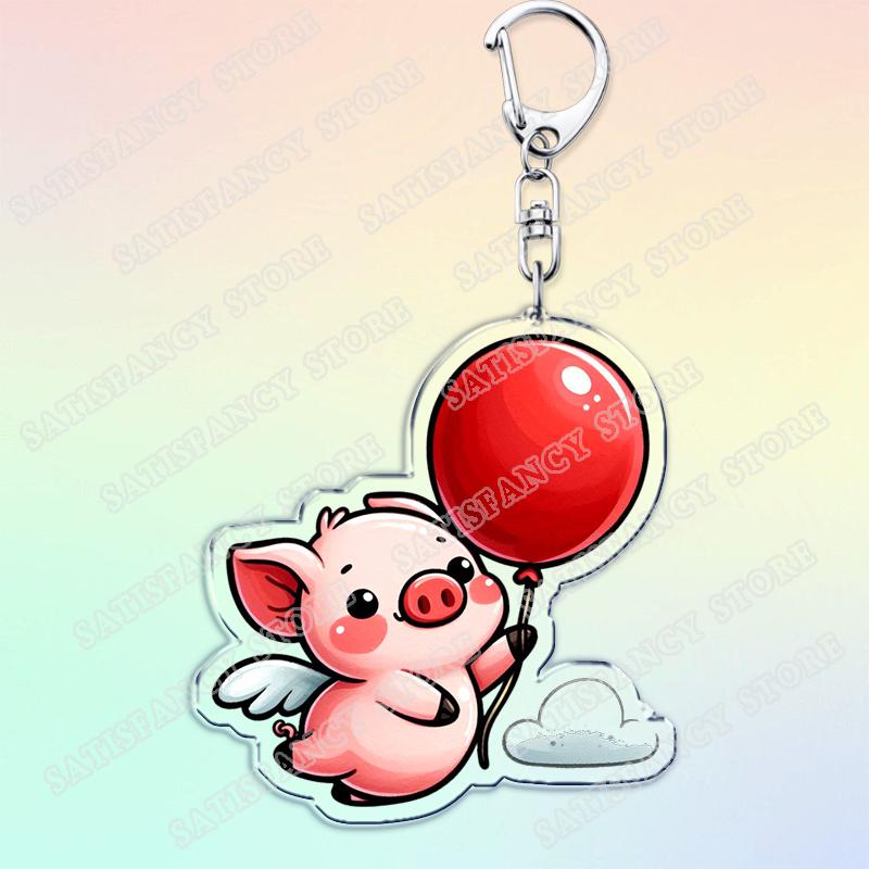 Cute Cartoon Flying Pigs with Balloons Keychain for Accessories Lovely Animals Keyring Jewelry Fans Friends Gifts