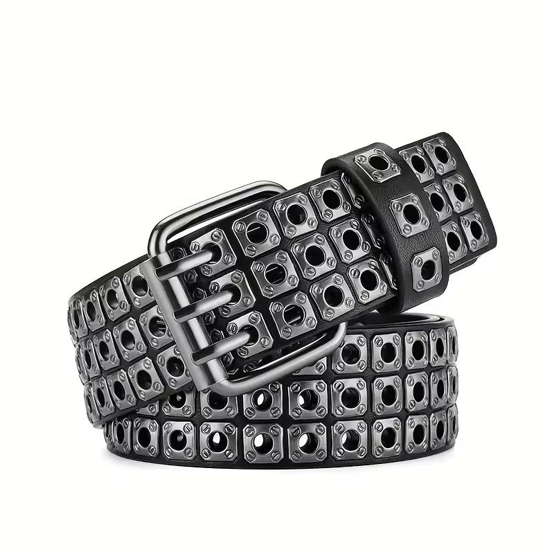Women Belt  Fashion Square Beads, Willow Nails, Three Exhaust Eyes, Punk Street Cool, Personalized Men's and Women's Belts