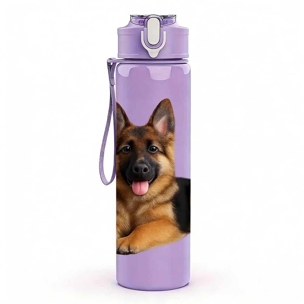1PC German Shepherd Dog Head 750ml Color Plastic Sports Water Bottle Leakproof Flip Straw Lid Suitable for Sports Office Home Use