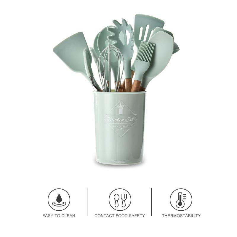 Set of 11 silicone cooking accessories: spatula, spoon, whisk, non-stick coating