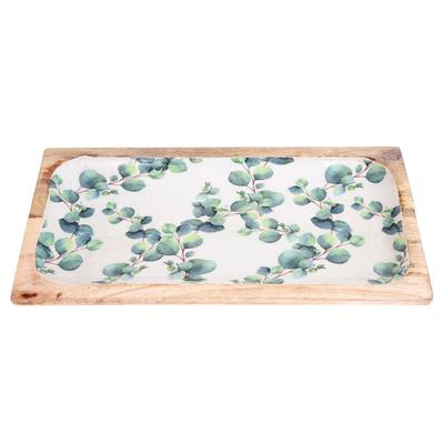 [A2926] - Wooden Tray 'Eucalyptus' Green White Beige - 40x19 Cm