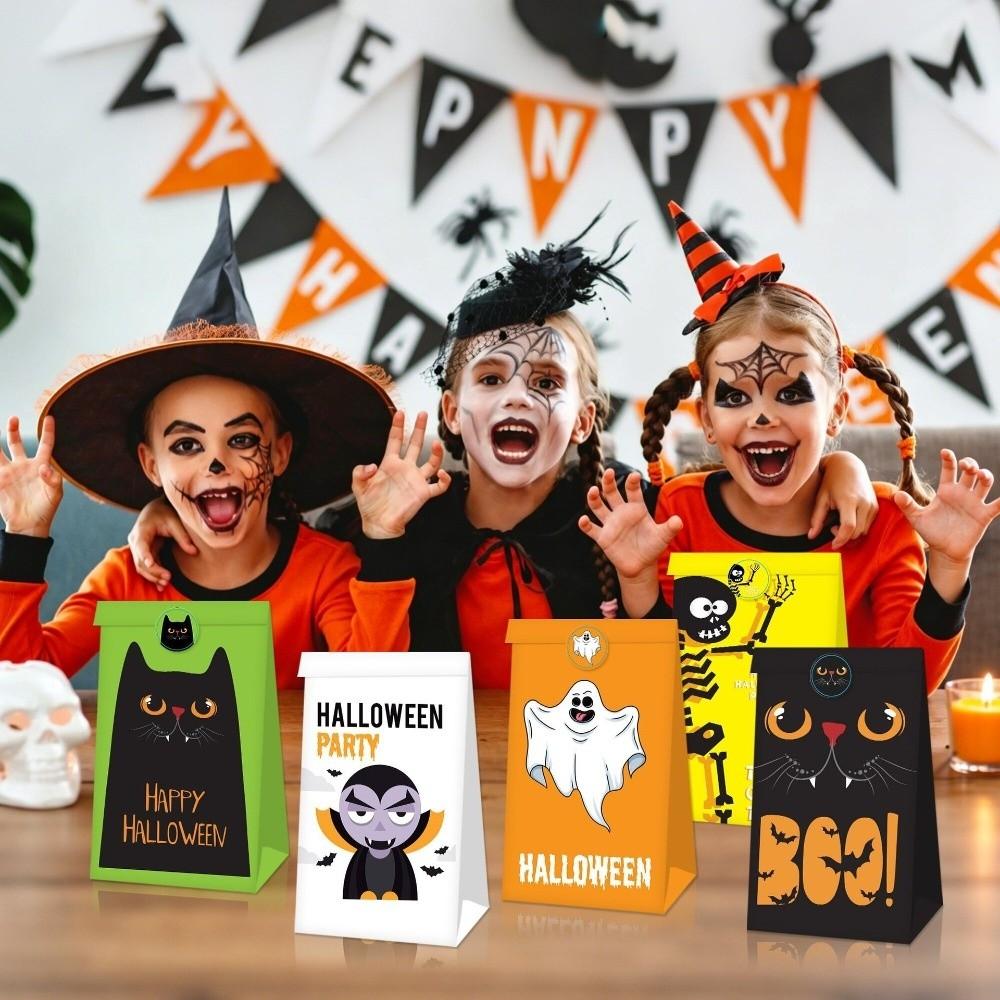24pcs Pumpkin Bat Patterns Party Favor Bags Flat Design Goodie Paper Bags Souvenir Gifts