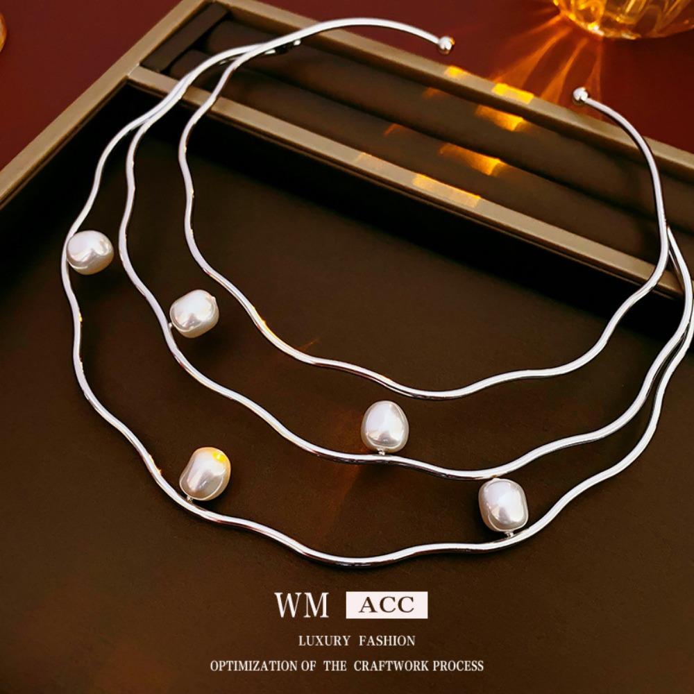 Irregular Cross Pearl Collar Versatile High Sense Fashion Clavicle Chain French Vintage Light Luxury Necklace Women