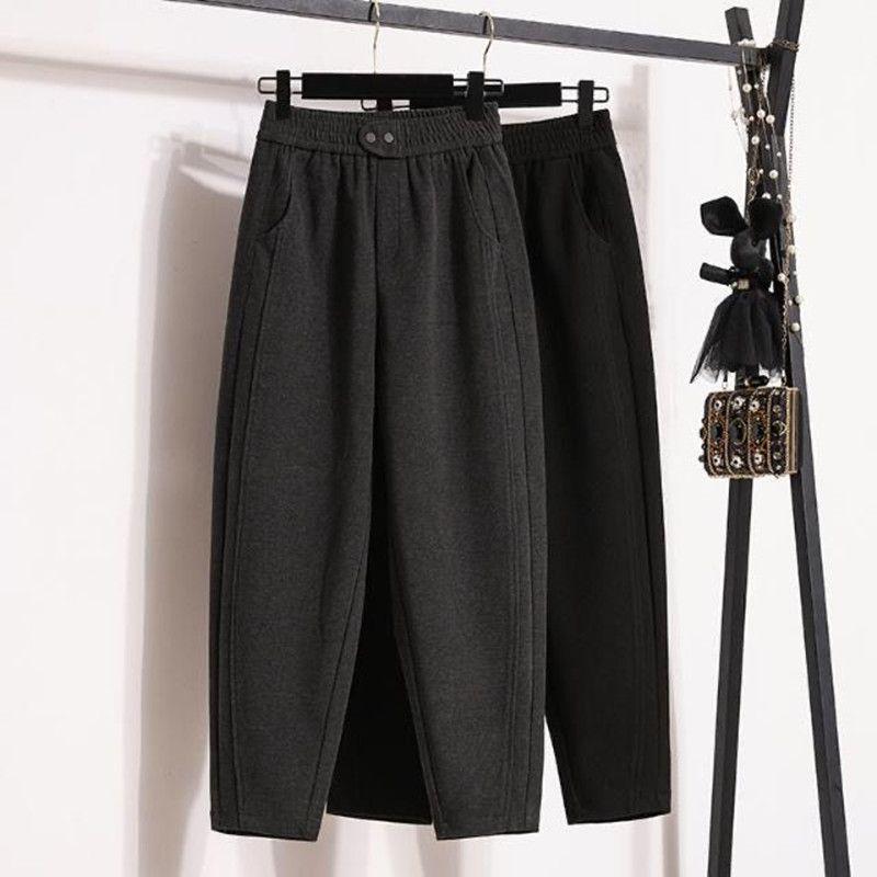 Women's High-Waist Fleece-Lined Harem Pants - Slimming, Elastic, Plus Size, Autumn/Winter Casual Fashion.