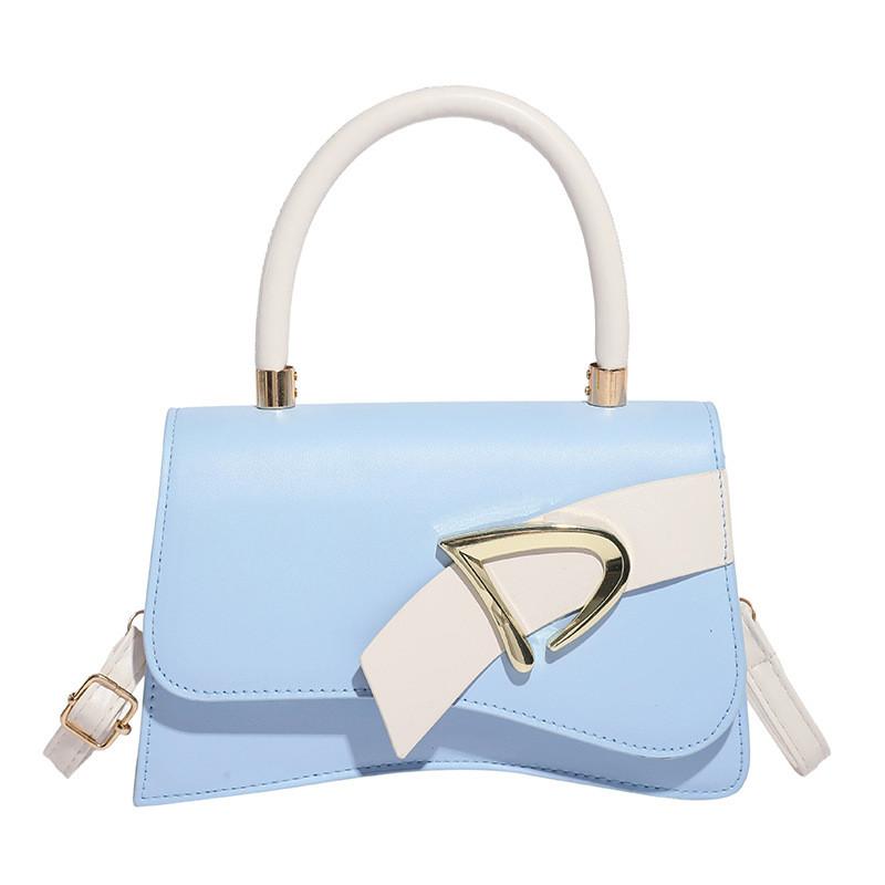 Fashion Blocked Color Belt Decoration Women Single Shoulder Small Square Bag