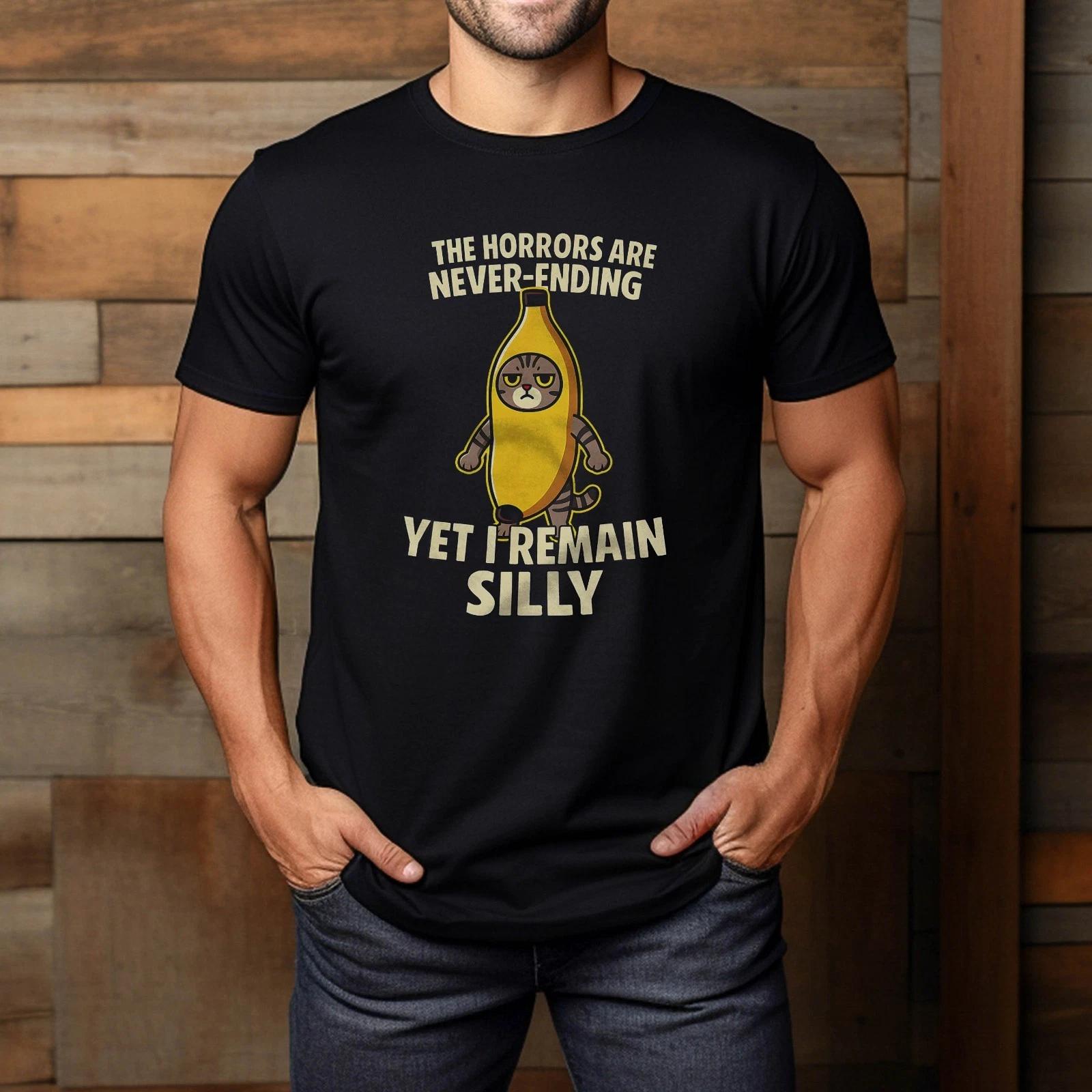 

Ironic Horrors Are Never Ending Yet I Remain Silly Cat Meme T-Shirt 3XL