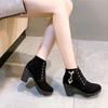 New Spring Winter Women Pumps Boots High Quality Lace-up European Ladies Shoes PU High Heels Boots Fast Delivery