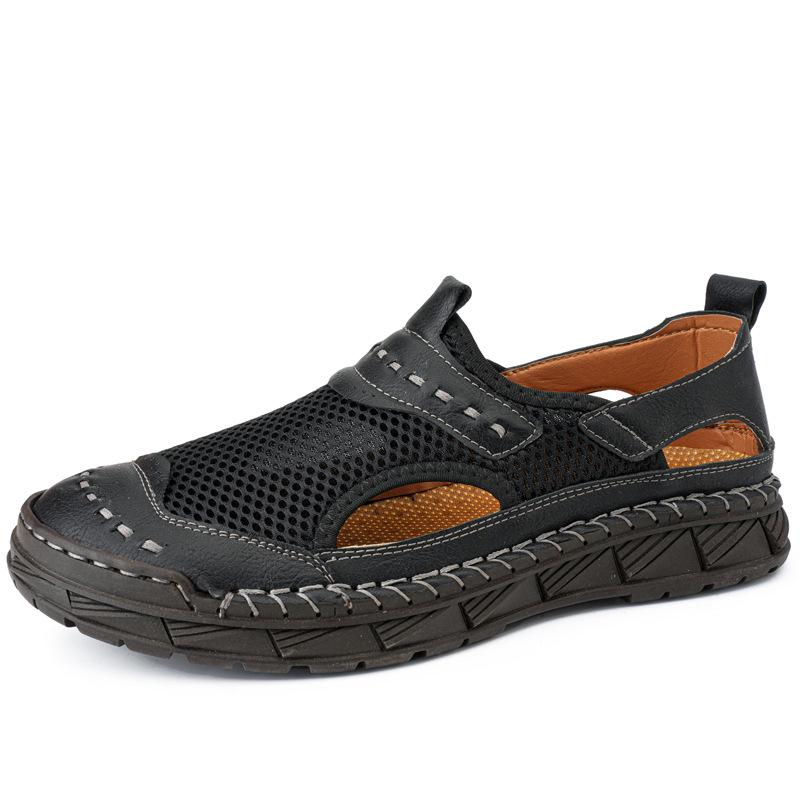 Plus Size Men s Hand-Stitched Cowhide Mesh Breathable Beach Sandals 39