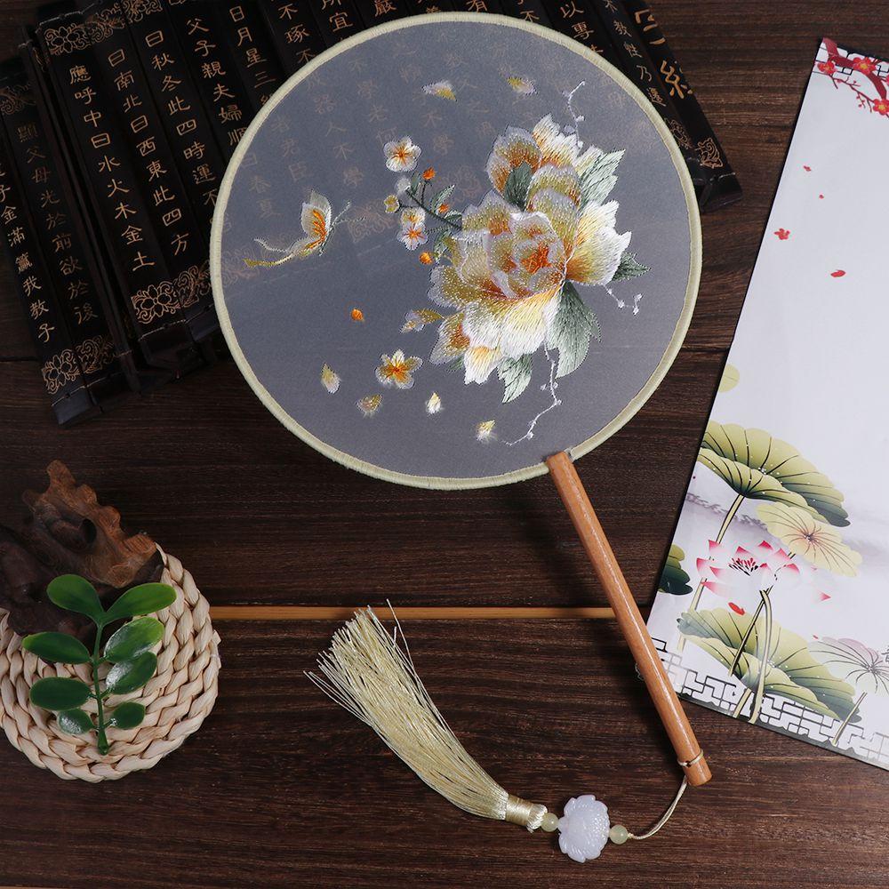 Vintage Chinese Style Chinese Style Fan Handheld Tassels Embroidery Fan Floral Pattern Translucent Silk Fan Photography Prop