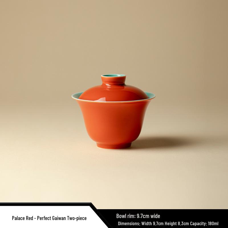 Forbidden City Red Gongfu Tea Set: Ceramic Teapot, Lid Bowl, Filtered Tea Cup, Fair Cup, and Pot Stand Ornament