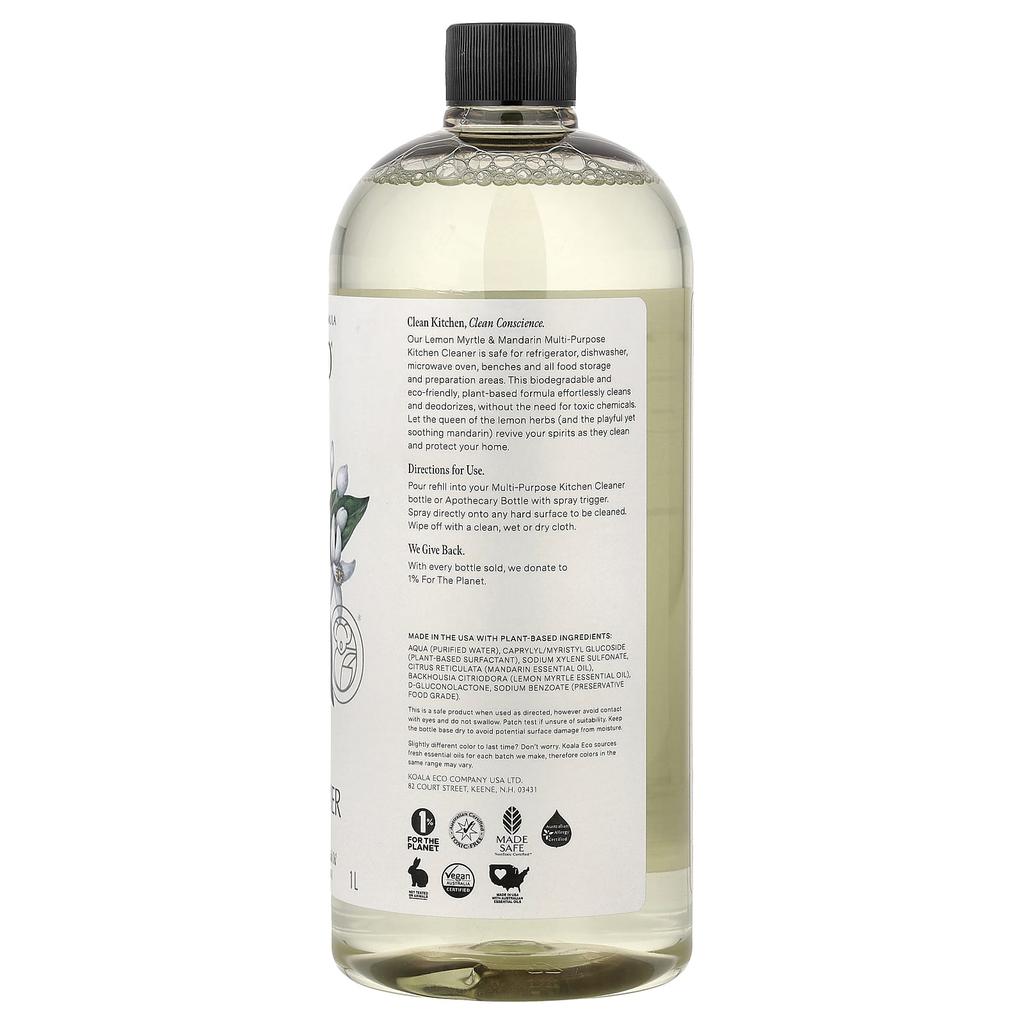 Koala Eco, Natural All-Purpose Dishwasher Cleaner, Refill, Australian Lemon Myrtle & Mandarin Essential Oils, 1 L (33.8 Fl Oz)