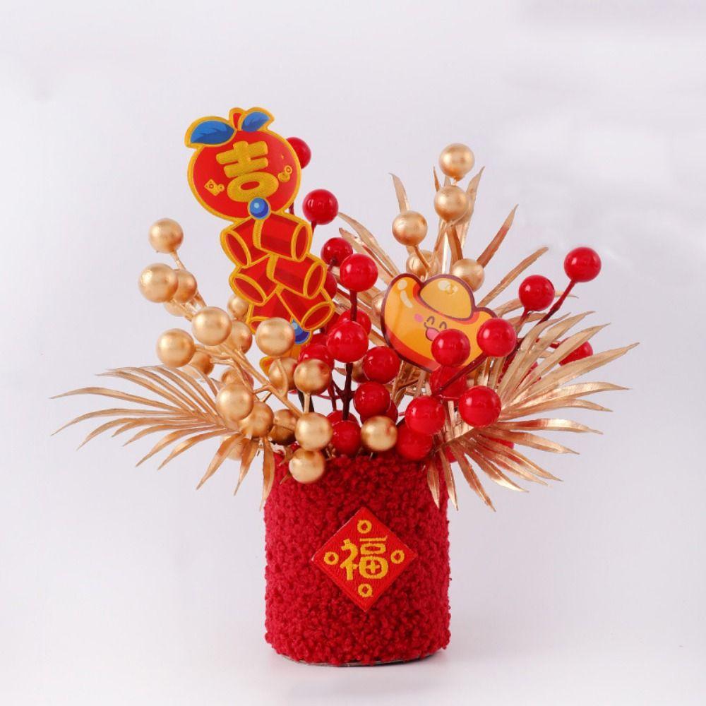 Simulated New Year DIY Material Bag Creative Blessing Flower Bucket  Home Decor