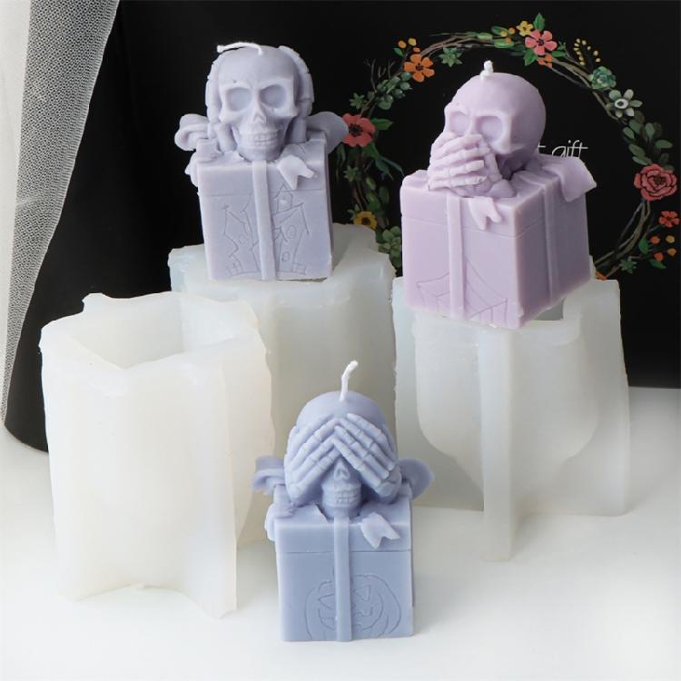 Reusable Silicone Mold Gift Box Skull Head Candle Mould Creative Aromatherapy Making Mold Festive Decoration Supplies