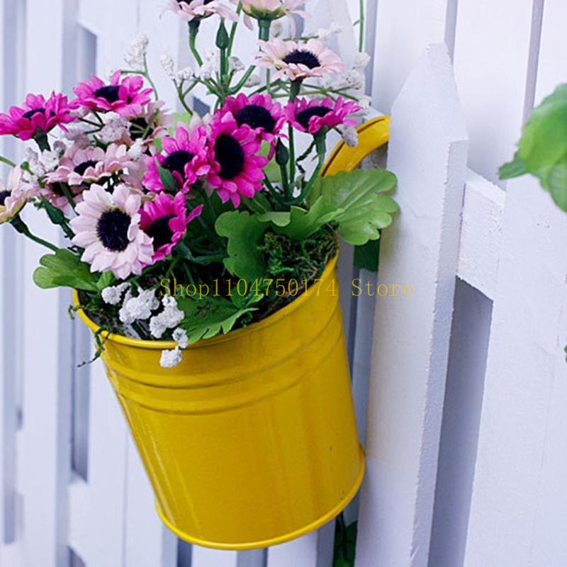 Desktop Bucket Flower Pot Storage Barrels,Pen Holder Decorative Plant Pots,Metal Iron Flower Pots Bucket Flower Pot with a Hook