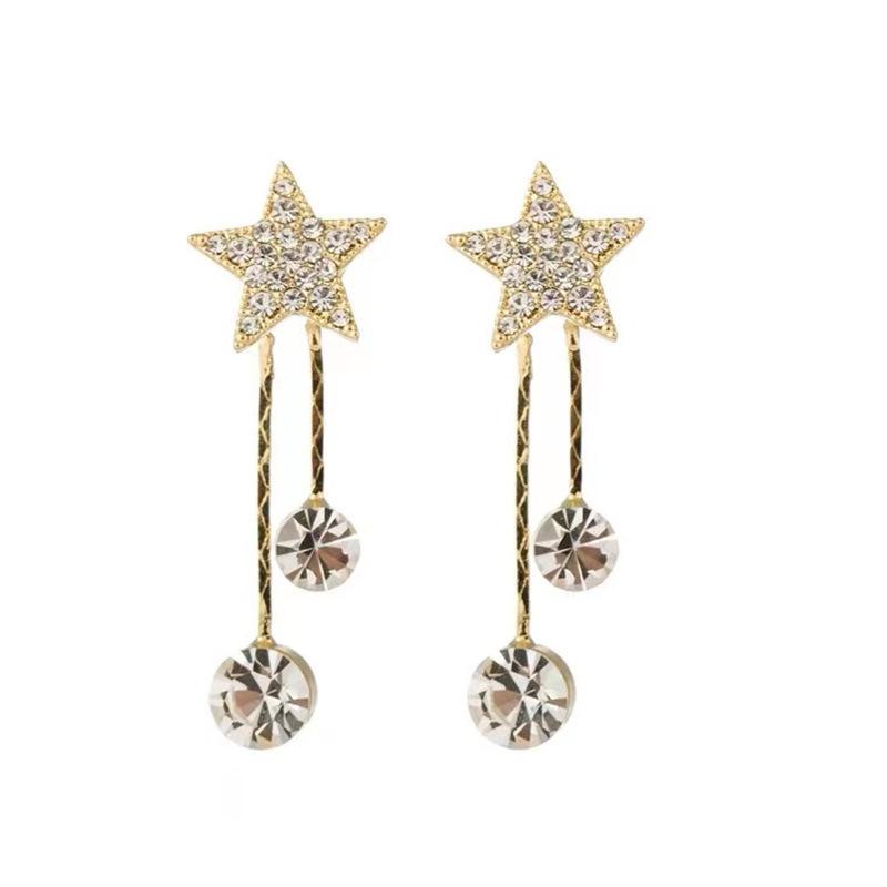 South Korea Dongdaemun New 111 Silver Needle Diamond-encrusted Five-pointed Star Earrings Women's Flash Diamond Fringed Bow Stud Earrings