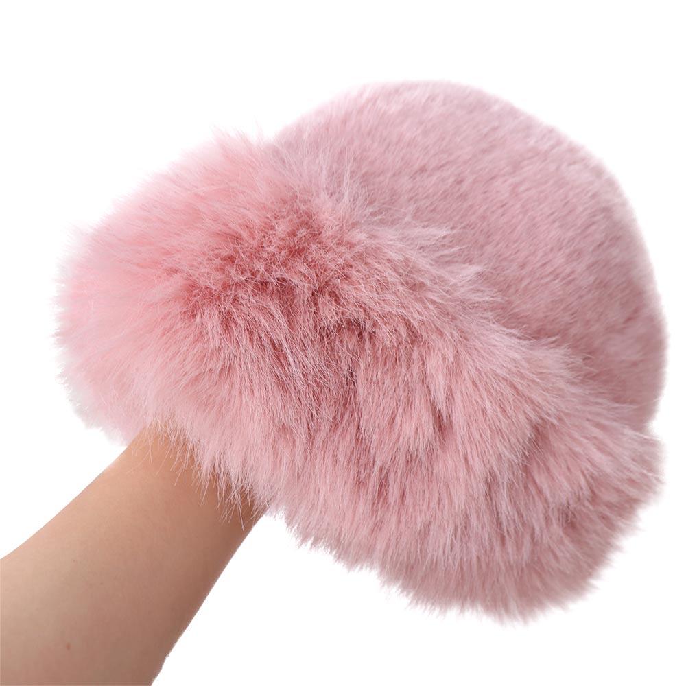 Thicken Faux Fur Bucket Hat Warm Winter Fluffy Hats Trendy Luxury Plush Hat  Girls