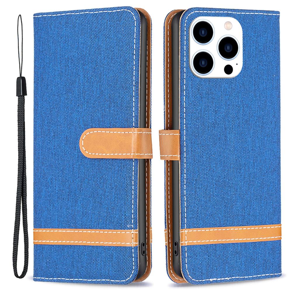 For iPhone 16 Pro Max Case Jeans Cloth Texture Leather Wallet Cover