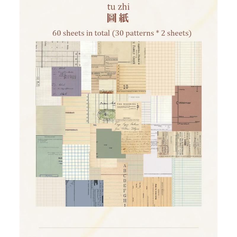 60 Pcs Ins Style Creative Small Fresh Collage Retro Memo Basic Diary Material Paper Collage Scrapbook
