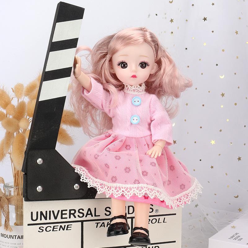 Mini muñeca articulada móvil de 30CM para niñas, juguete 3D con ojos grandes, trajes completos de princesa, colección de vestidos, regalo para niños