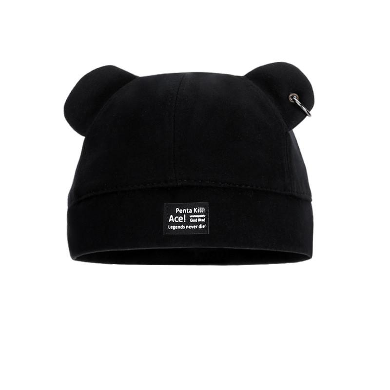 

Милый дизайн с медвежьими ушками, украшение буквой, нейтральная повседневная куполообразная шляпа для ежедневного использования Black