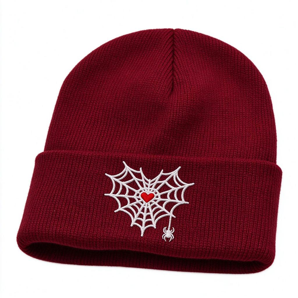 Unisex Cuffed with and Heart Embroidery Winter Knit Hat for Fall and Winter