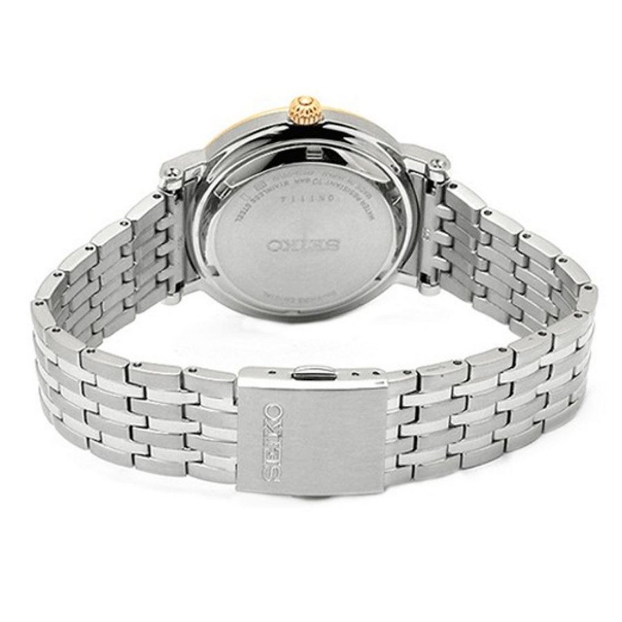 Men's Automatic Mechanical Watch - White Dial, Silver Stainless Steel Strap, Automatic Movement, Classic Gold Plated Bezel SRP118J1