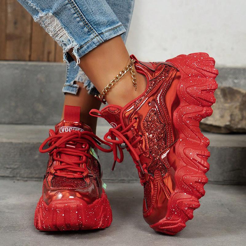 Shoes Sneakers Women Spring New 2025 Fashion Sequined Cloth Bling Breathable Round Toe Leisure Chunky Women Shoes Tenis Feminino