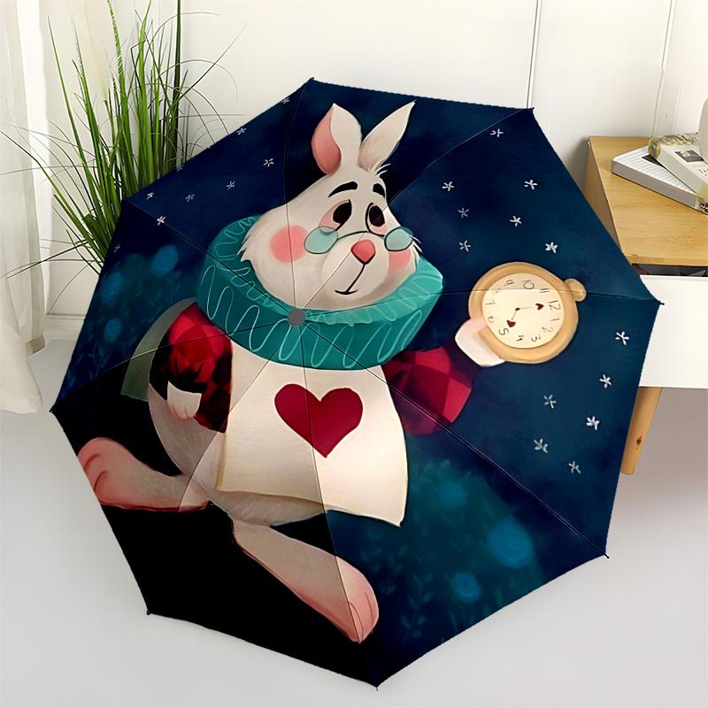

Disney Rabbit, Alice in Wonderland Automatic Open/Close Fashion umbrella - Cute Umbrella with Cute Design, Portable 3-Fold Compact Umbrella