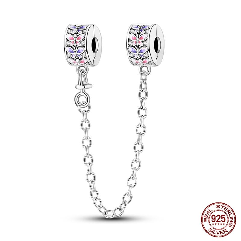 Real 925 Silver Stars & Moon Sunflower Safety Chains Spacer Beads Charms Fit Qikaola 925 Bracelets DIY Jewelry