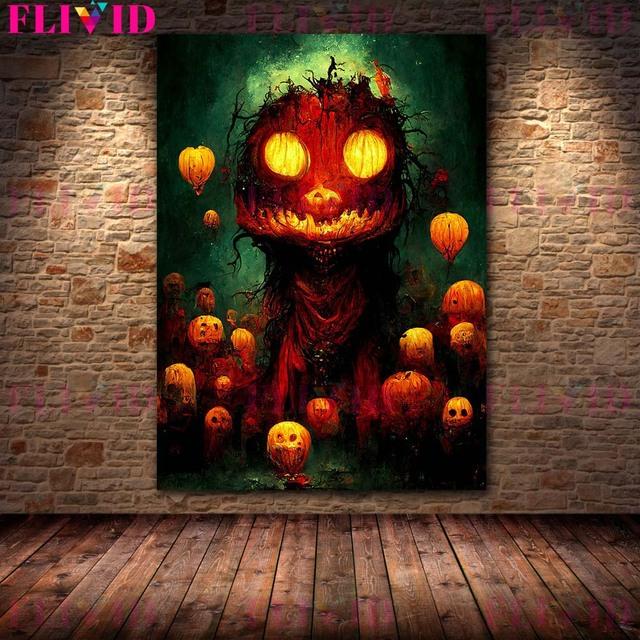Lord of the Void and Pumpkin Demon Vintage Wall Art Canvas Painting Planet Devourer In Space Art Poster