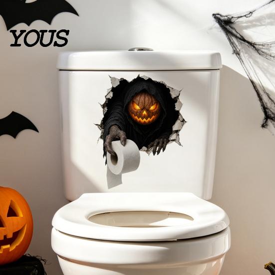 Graphic Wall Stickers for Refrigerator Spooky Crack Ghost Toilet Tank Lid Sticker, Halloween Horror 3D Broken Zombie Waterproof PVC