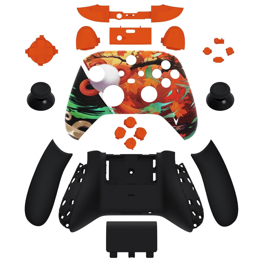 EXtremeRate Komplettes Gehäuse-Tasten-Set für Xbox Series X S Ersatz Seitenschienen-Griff Vorder- Rückplattenabdeckung für Xbox Core Wireless Controller Nicht Leaf &