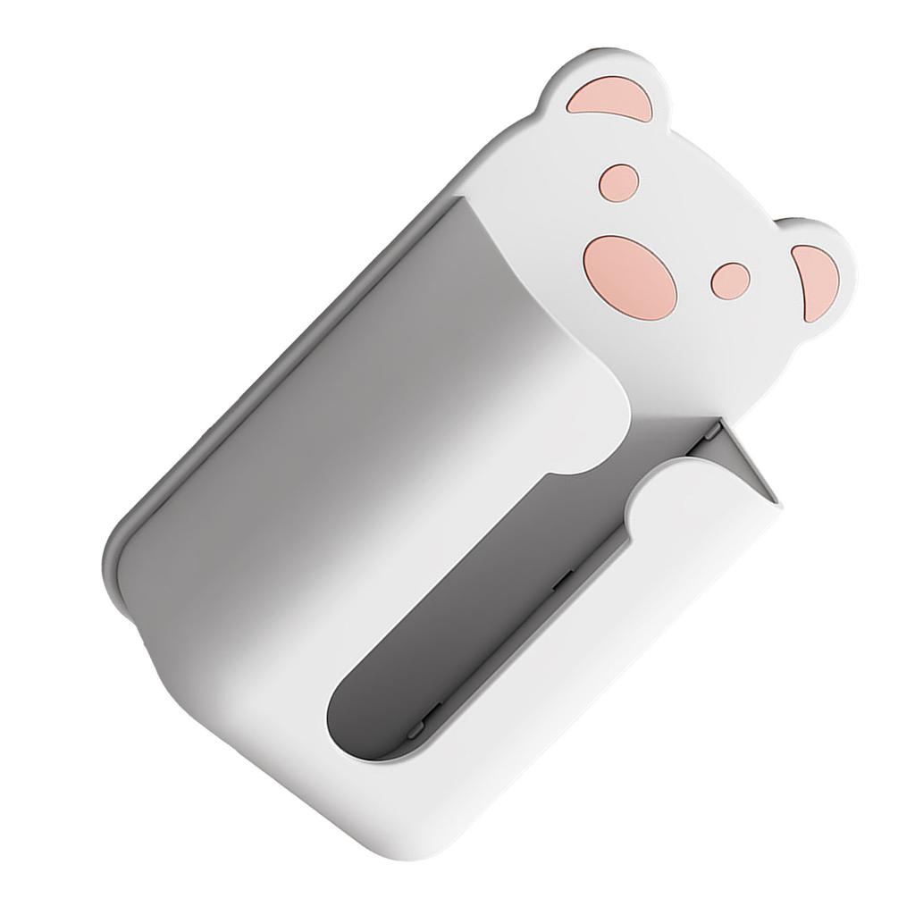 Wall Mounted Tissue Box Punching Free Cute Bear Pattern Plastic Tissue Dispenser for Home Bathroom White Bear Pink